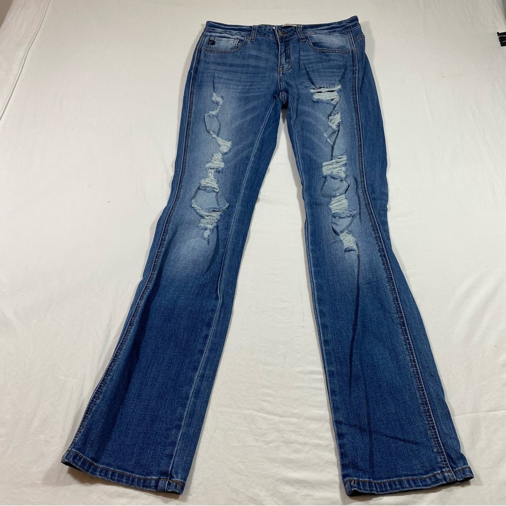 Kancan Jeans High Rise Distressed Jeans Flare Denim Jeans